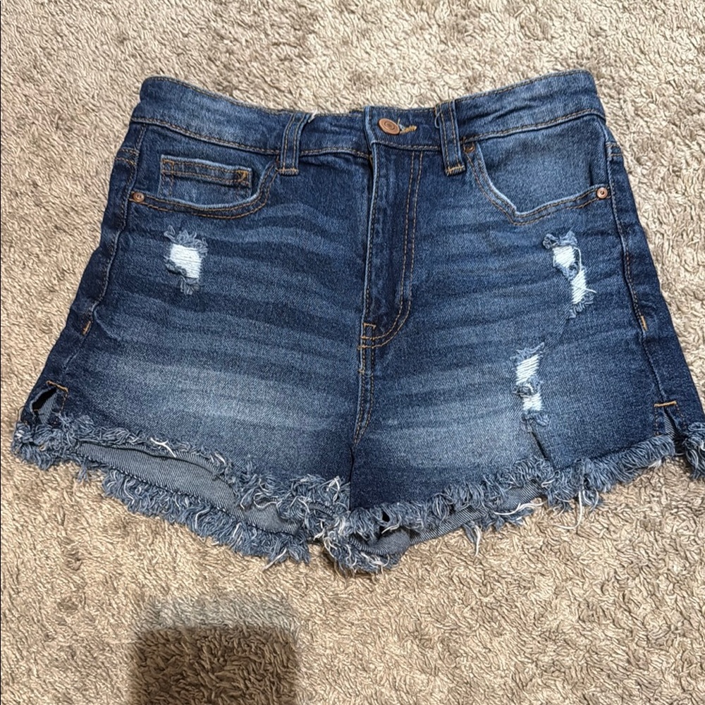No Boundaries Dark Blue Distressed Jean Shorts